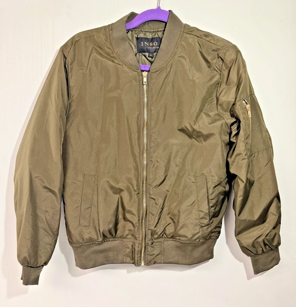 INSO Collection Quilted Bomber Jacket Womens XL Olive Green Zip NWT